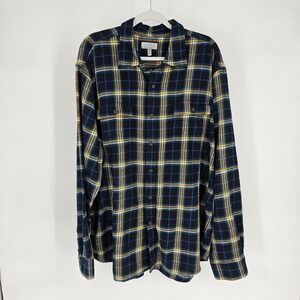 Ocean Coast Mens‎ XXL Blue Yellow Plaid Flannel Button Down Shirt 100% Cotton